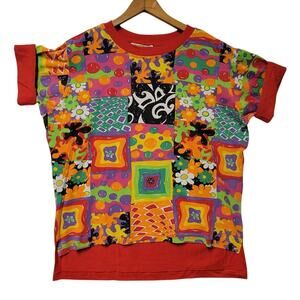 Vintage 80's Kid Core T-Shirt Maximalist Colorful Art‎ Teacher Patchwork Size L